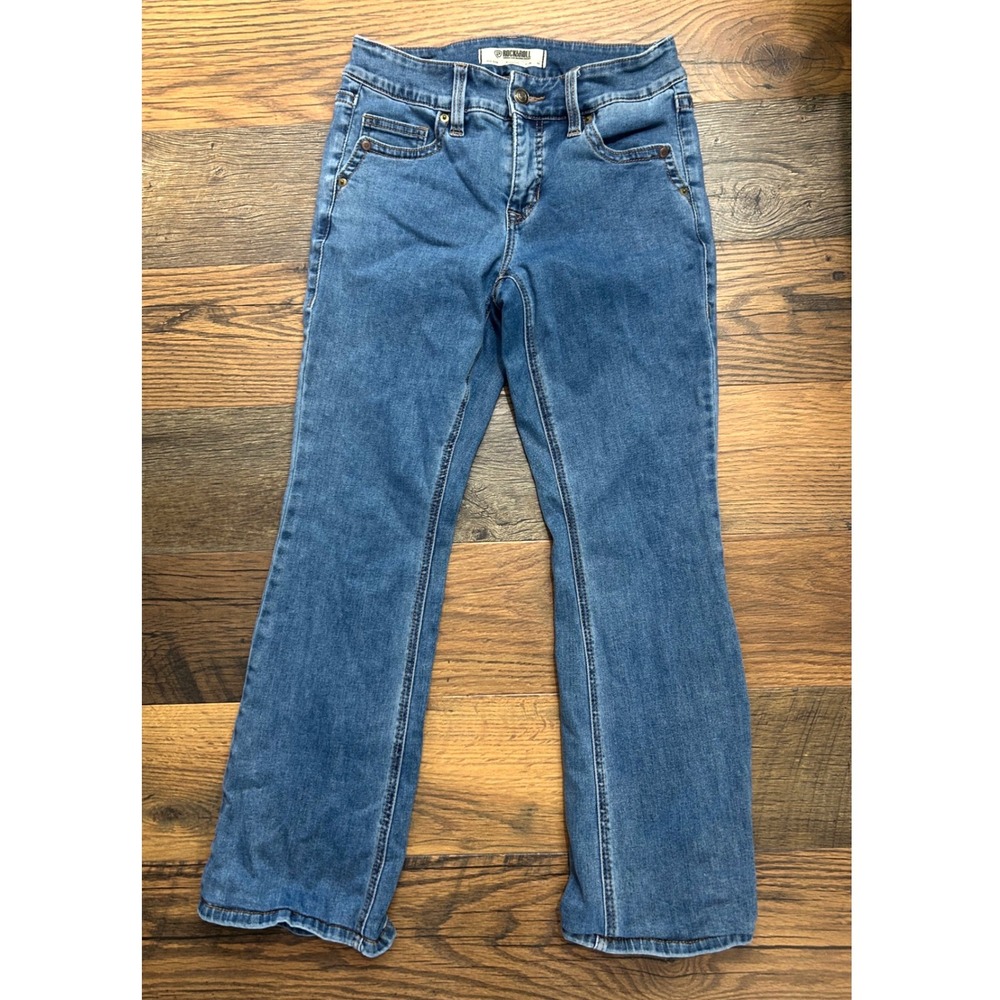 Rock & Roll Denim Womens Mid Rise Bootcut Jeans Blue W28 L30 Stretch Western